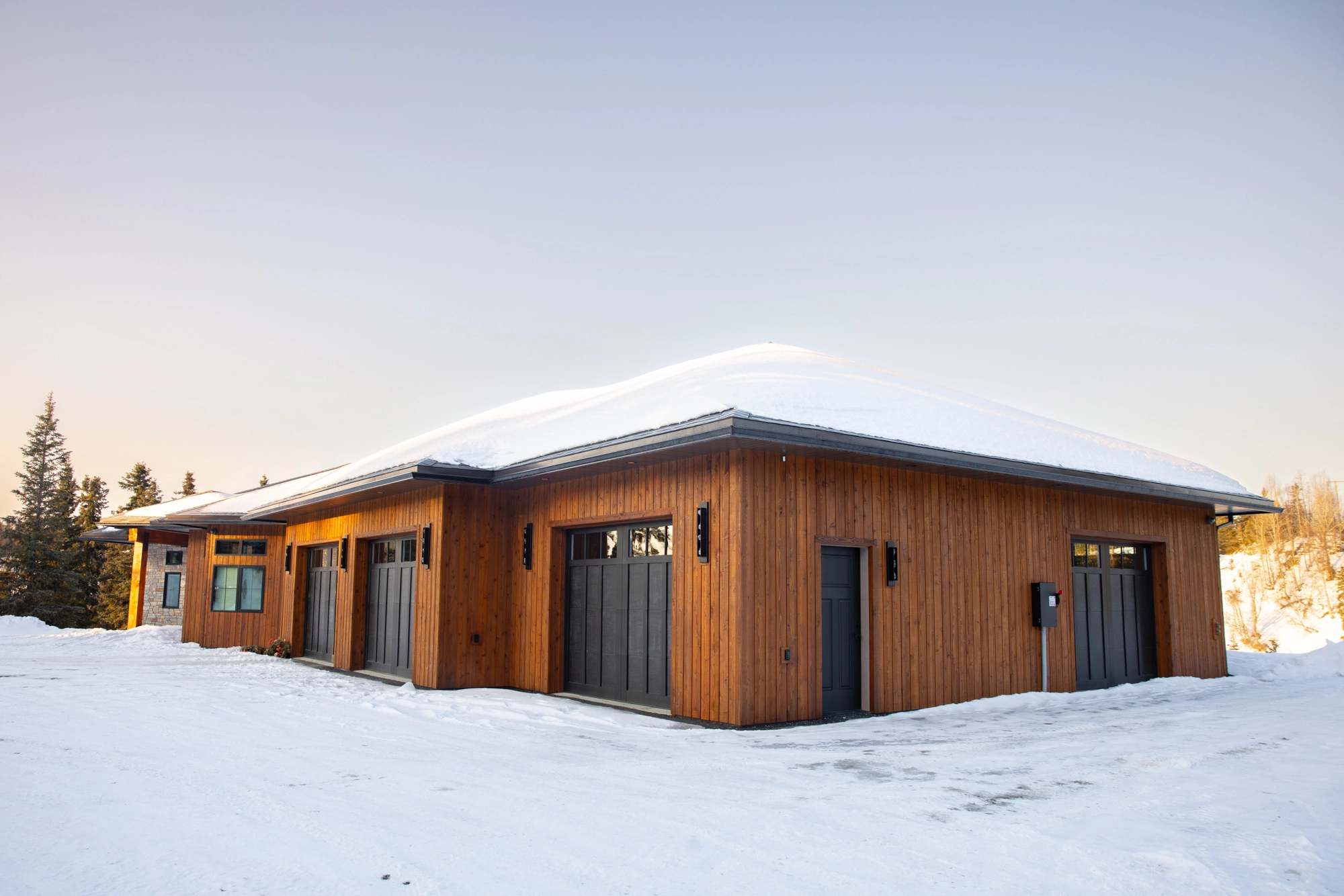 Kenai River Timber Estate — Winter Timber Eaves & Gable Detail