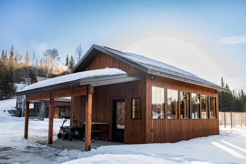 Garden Pavilion — Covered Timber Portico & Iron Scroll Entry