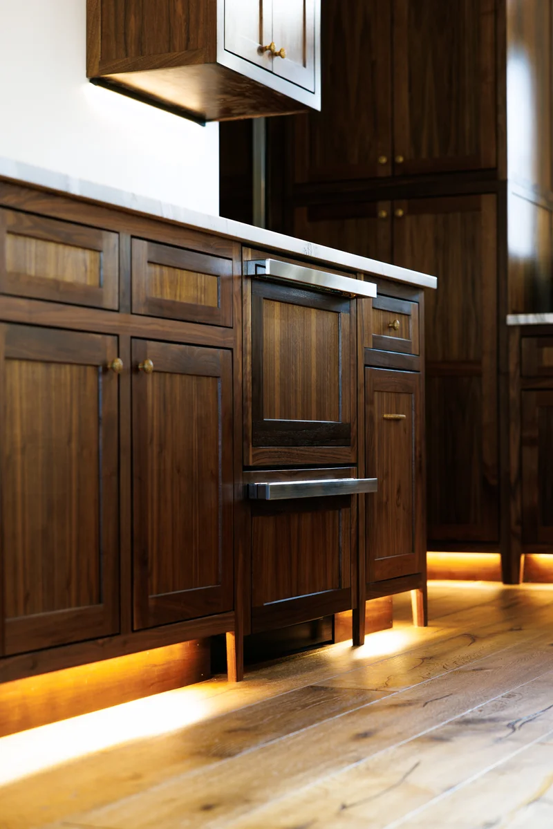 Soldotna Gourmet Kitchen — Rich Walnut Pantry & Integrated Dishwasher Millwork
