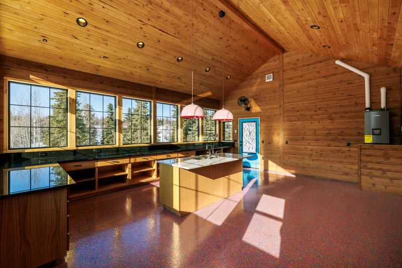 Garden Pavilion — Vaulted Cedar Ceiling & Honed Granite Prep Counters