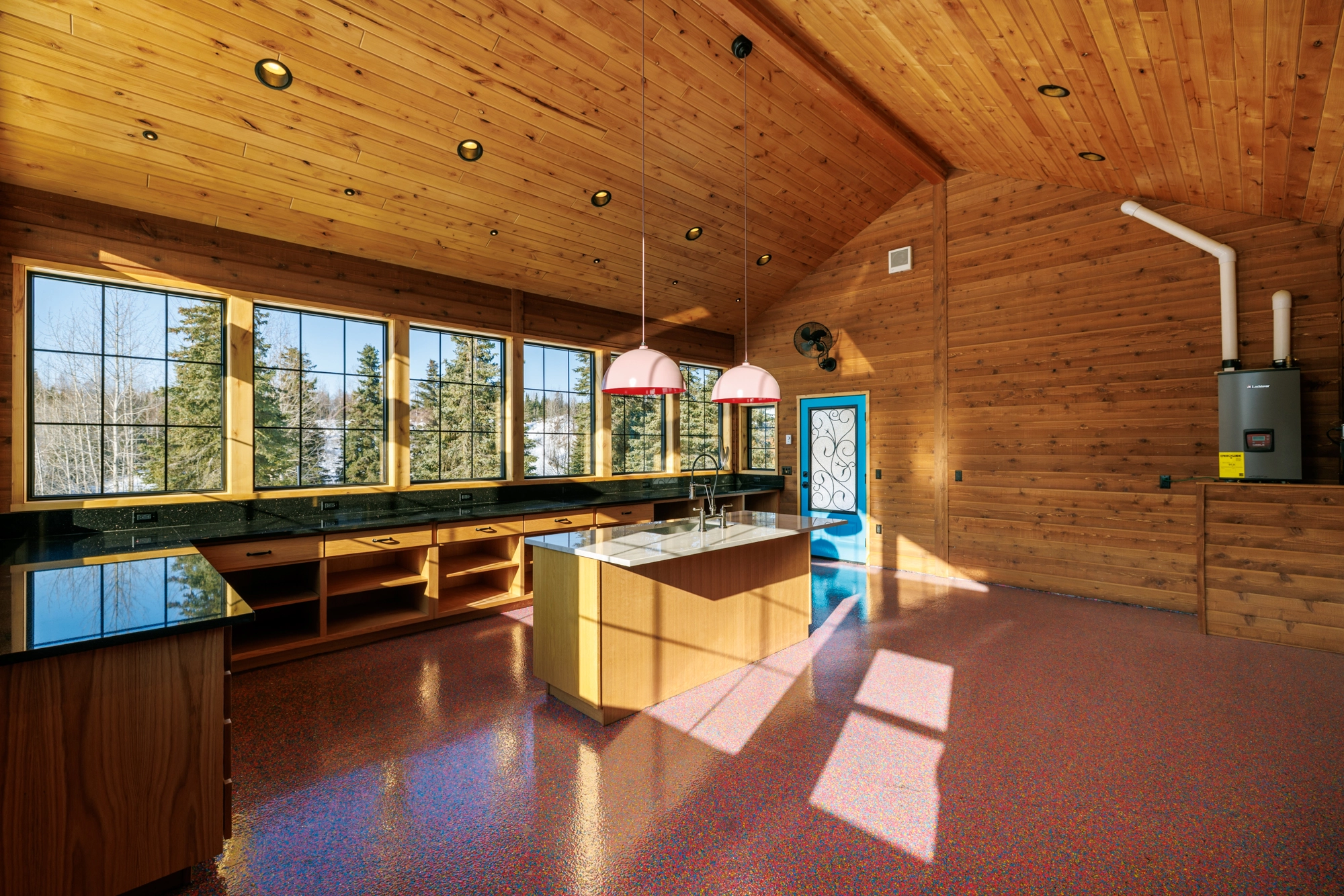 Kenai Estate Garden Pavilion & Harvest Processing Kitchen — Urn shelf window door